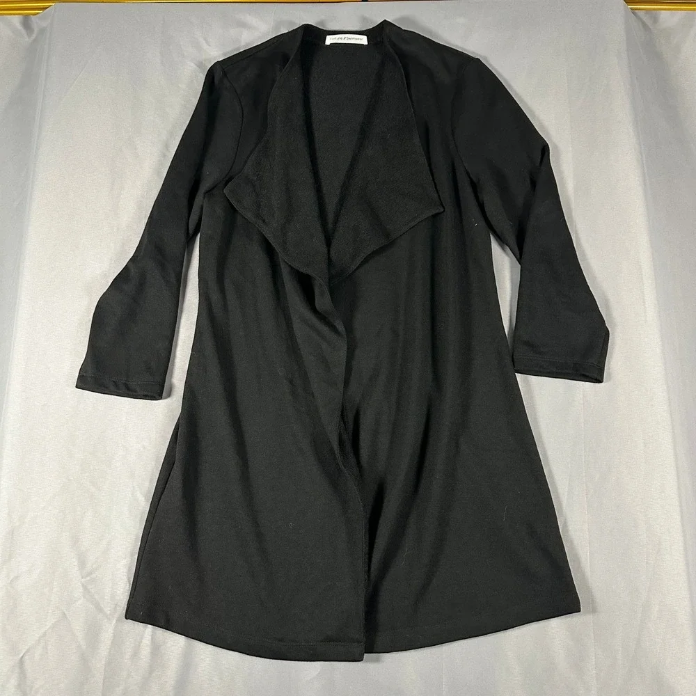 Fortune‎ Swimwear Open Front Cardigan Womens Small Black Waterfall Lapel